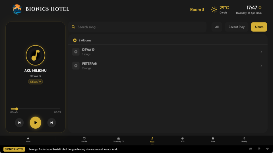 In-Room Music Experience